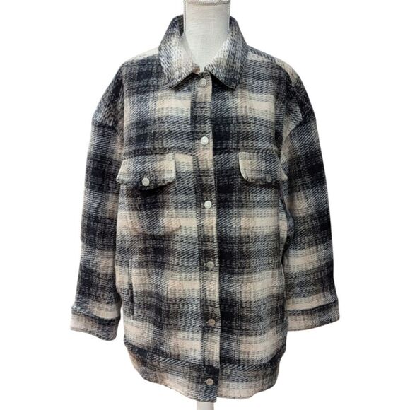Gap Women's 2XL Wool Relaxed Shirt Jacket in neutral tan plaid - Picture 3 of 12